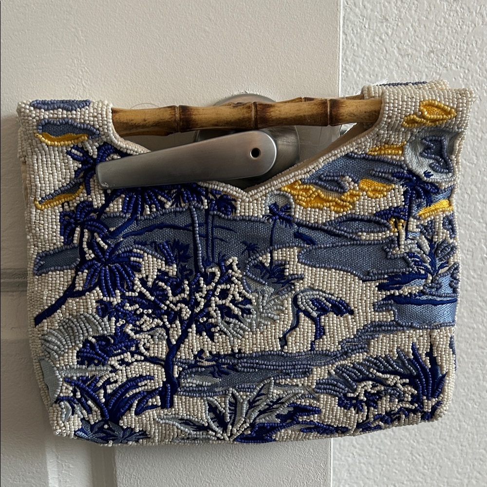 Viral Beaded Embroidered Blue and Yellow Women's Bag - Picture 2 of 3